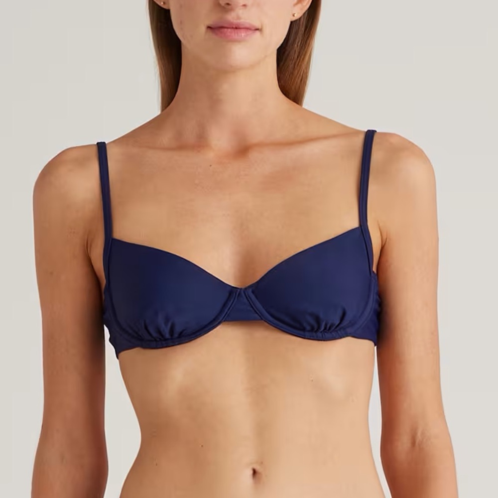 NWOT Quince Women's Italian Demi Bikini Top Navy Blue Size Large